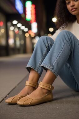 Muse Ankle Strap Leather Ballet Flats | Bali ELF